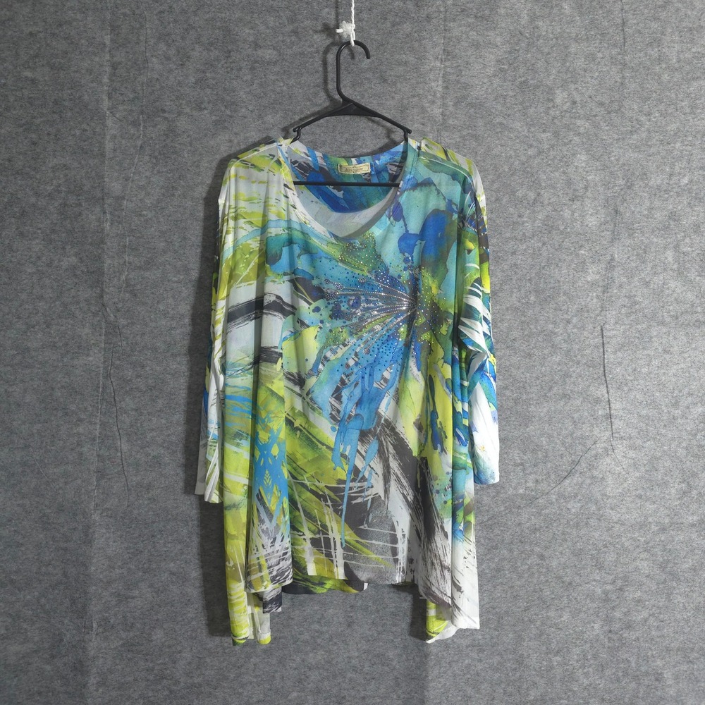 Joss & Jane Women's Tunic Top Embellished Blue Green White Size Large